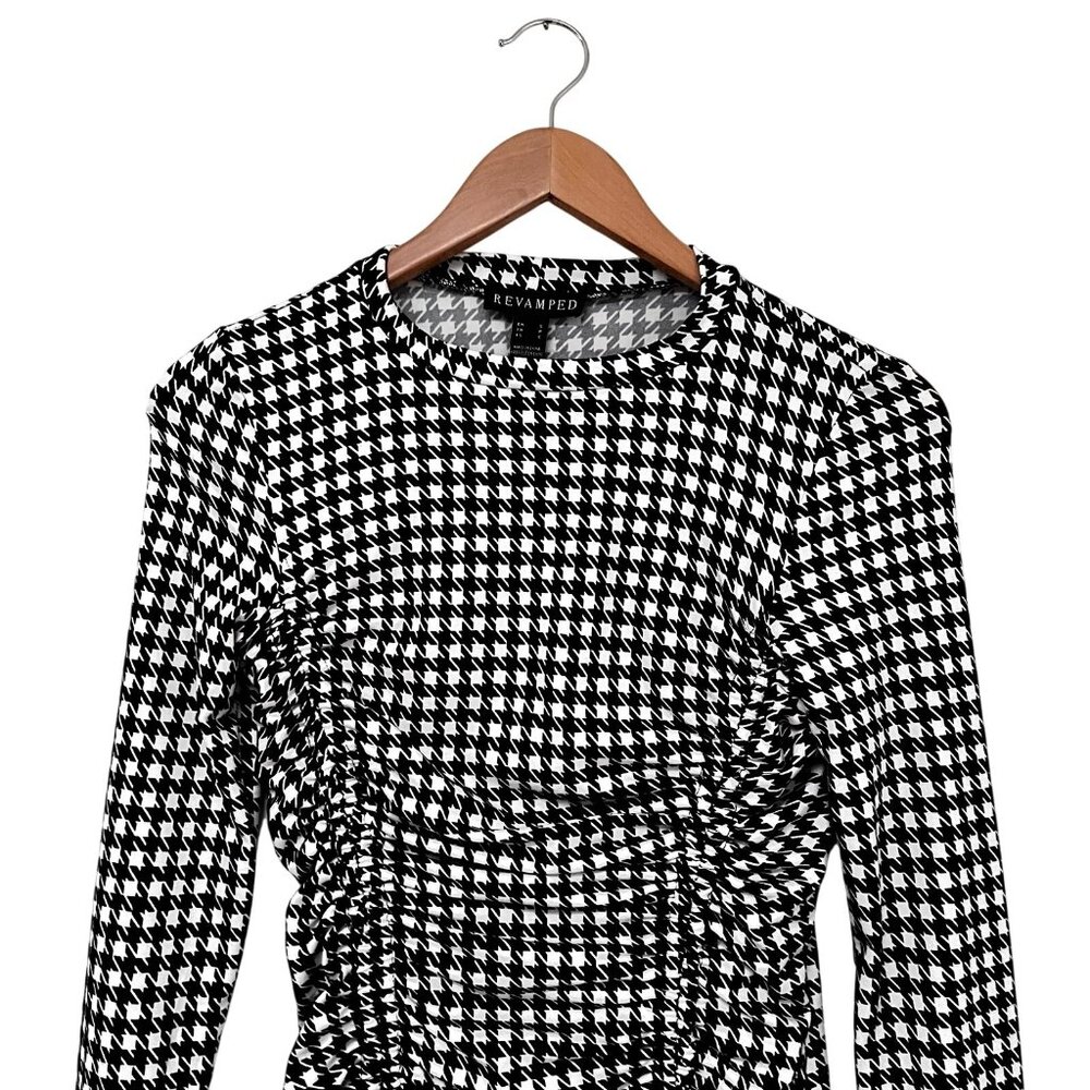 Revamped Women’s Edgy Mod Houndstooth Black and White Mini Dress Size Small - Picture 2 of 5